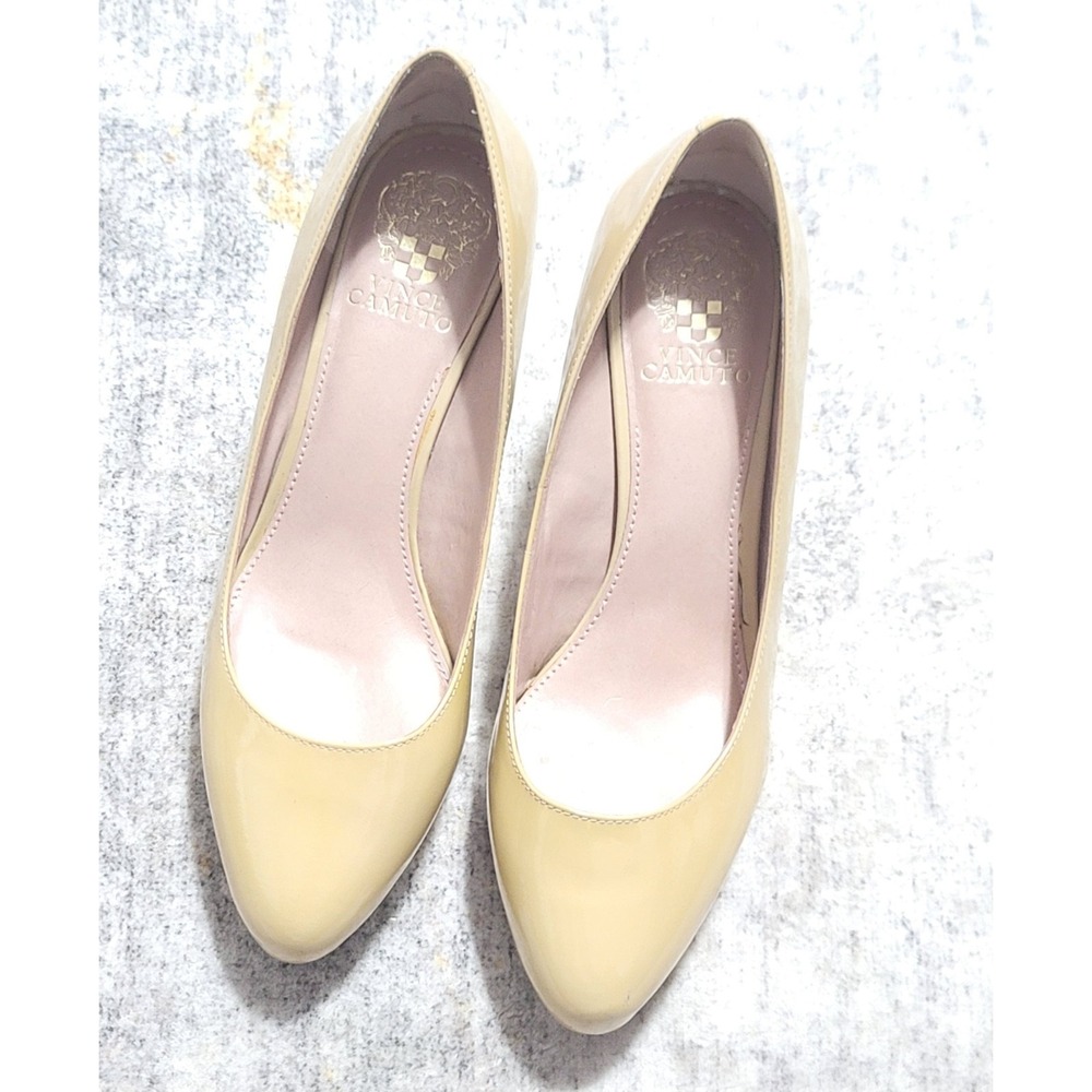 Vince Camuto Beige Patent Leather Pointed-Toe Pumps